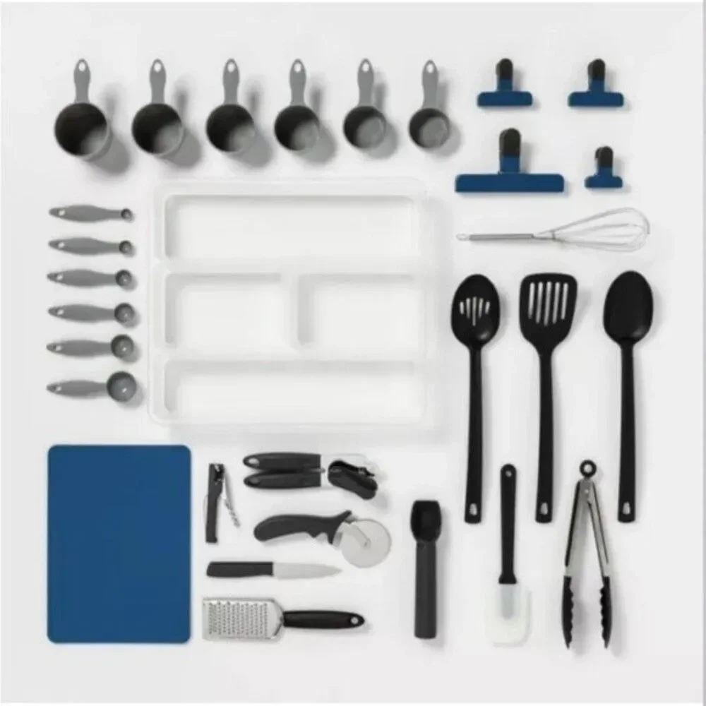 30pc Kitchen Utensil Set Storage Measuring Spoons Spatula Tongs Cookware New